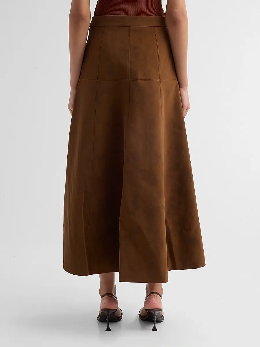 Amur Women's Kara Floral-Embroidered Faux-Suede Midi Skirt | Thumbnail 3