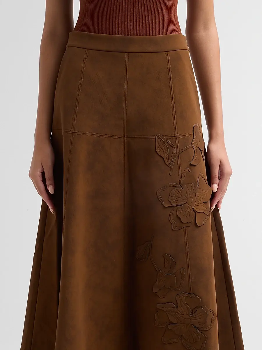 Amur Women's Kara Floral-Embroidered Faux-Suede Midi Skirt | Thumbnail 5