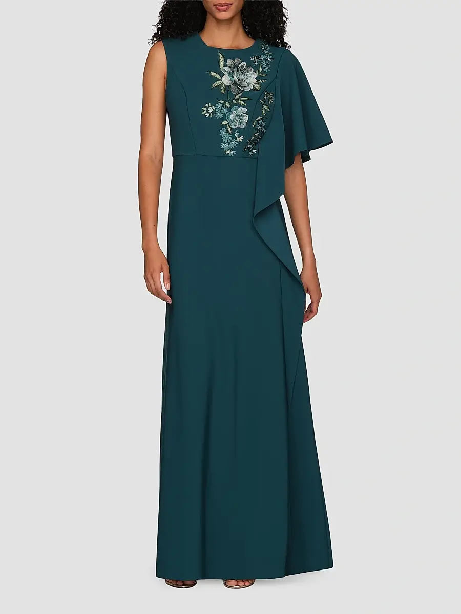 Kay Unger Women's Alisha Floral-Embroidered Caftan Gown | Thumbnail 3 Kay Unger Women's Alisha Floral-Embroidered Caftan Gown | Thumbnail 3