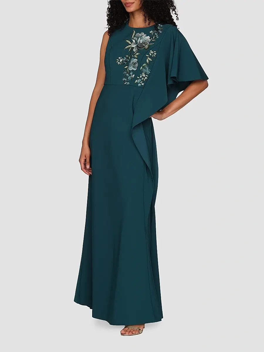 Kay Unger Women's Alisha Floral-Embroidered Caftan Gown | Thumbnail 6 Kay Unger Women's Alisha Floral-Embroidered Caftan Gown | Thumbnail 6