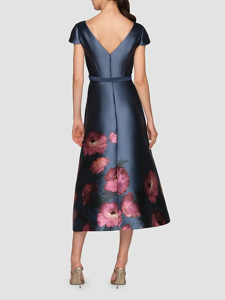 Kay Unger Women's Ina Mikado Poppy Tea-Length Cocktail Dress | Thumbnail 3 Kay Unger Women's Ina Mikado Poppy Tea-Length Cocktail Dress | Thumbnail 3