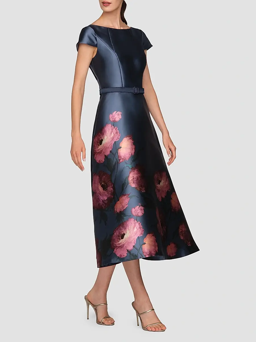 Kay Unger Women's Ina Mikado Poppy Tea-Length Cocktail Dress | Thumbnail 6 Kay Unger Women's Ina Mikado Poppy Tea-Length Cocktail Dress | Thumbnail 6