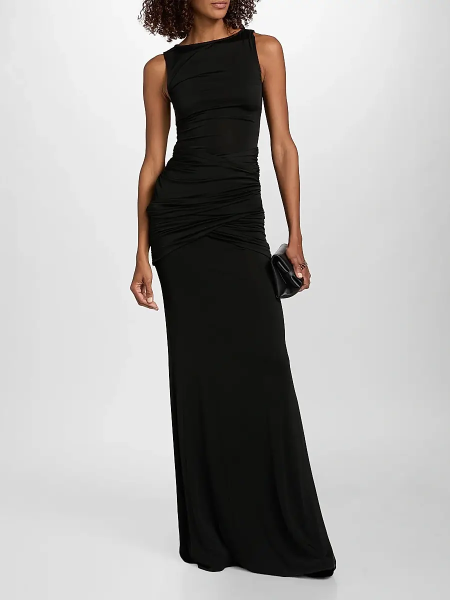 Lapointe Women's Jersey Sleeveless Shirred Gown | Thumbnail 2 Lapointe Women's Jersey Sleeveless Shirred Gown | Thumbnail 2