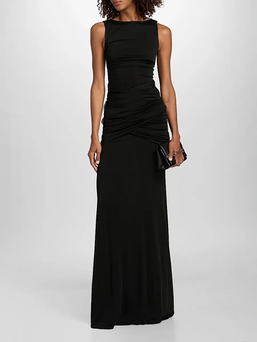 Lapointe Women's Jersey Sleeveless Shirred Gown | Thumbnail 3 Lapointe Women's Jersey Sleeveless Shirred Gown | Thumbnail 3