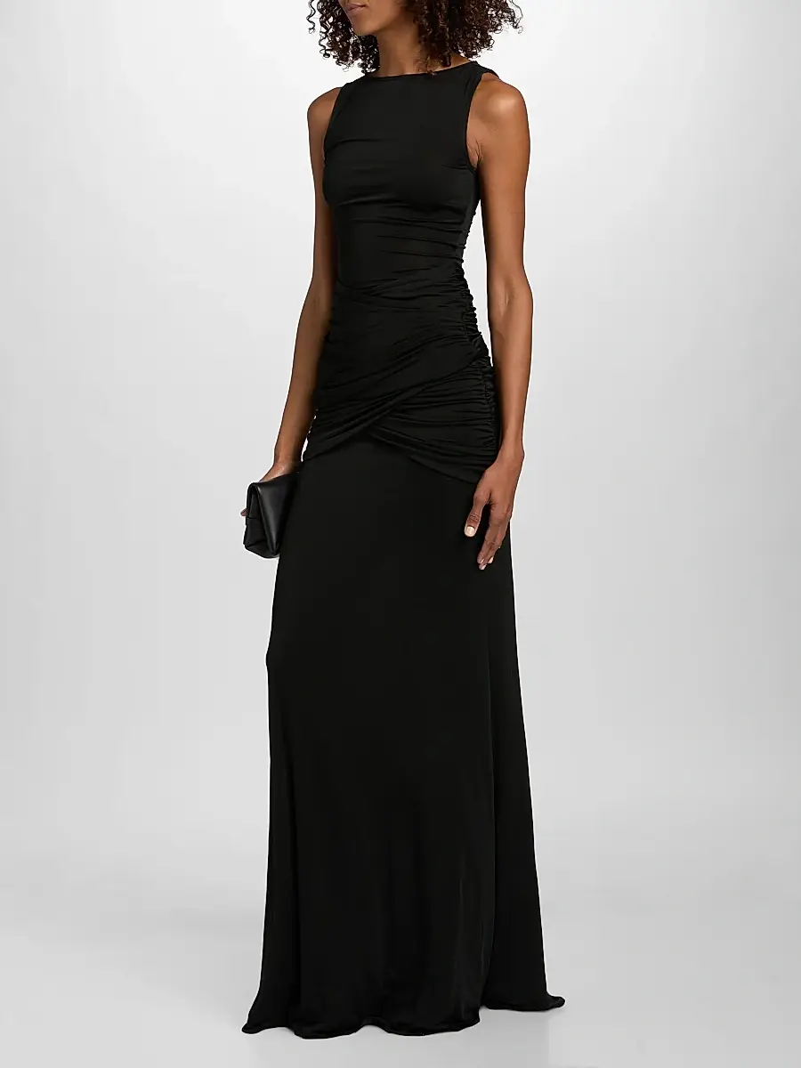 Lapointe Women's Jersey Sleeveless Shirred Gown | Thumbnail 4 Lapointe Women's Jersey Sleeveless Shirred Gown | Thumbnail 4