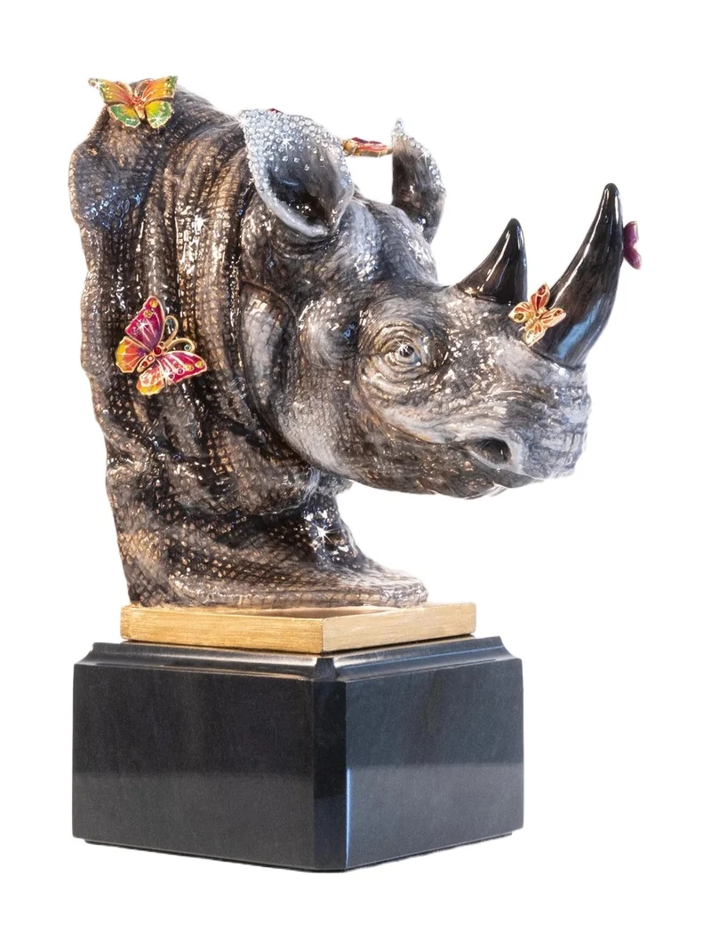 Jay Strongwater Rhino Bust With Butterflies Object - Jungle