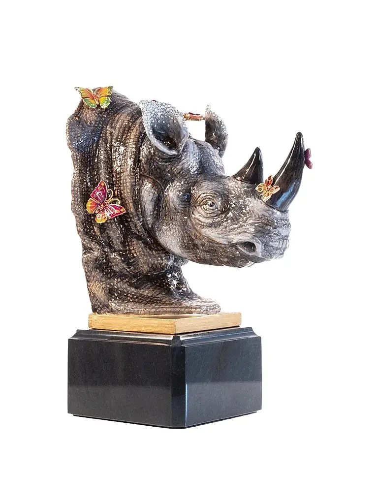 Jay Strongwater Rhino Bust With Butterflies Object - Jungle | Image 1 Jay Strongwater Rhino Bust With Butterflies Object - Jungle | Image 1