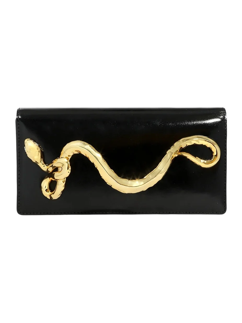 Women's 14K-Gold-Plated & Leather Clutch - Black Women's 14K-Gold-Plated & Leather Clutch - Black