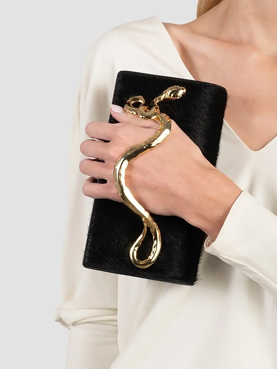 ALEXIS BITTAR Women's 14K-Gold-Plated & Calf Hair Serpent Handle Clutch | Thumbnail 3