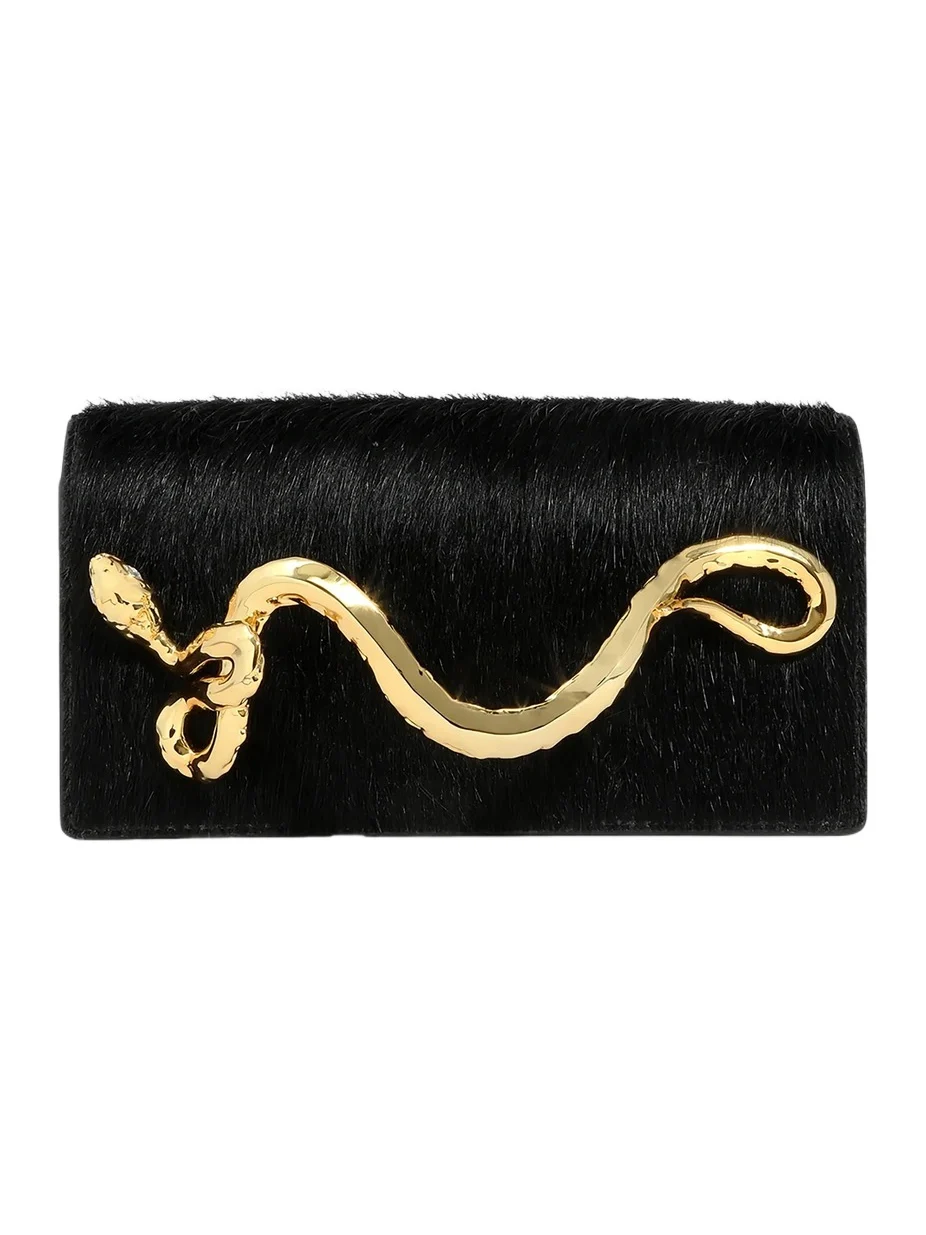 Women's 14K-Gold-Plated & Calf Hair Serpent Handle Clutch