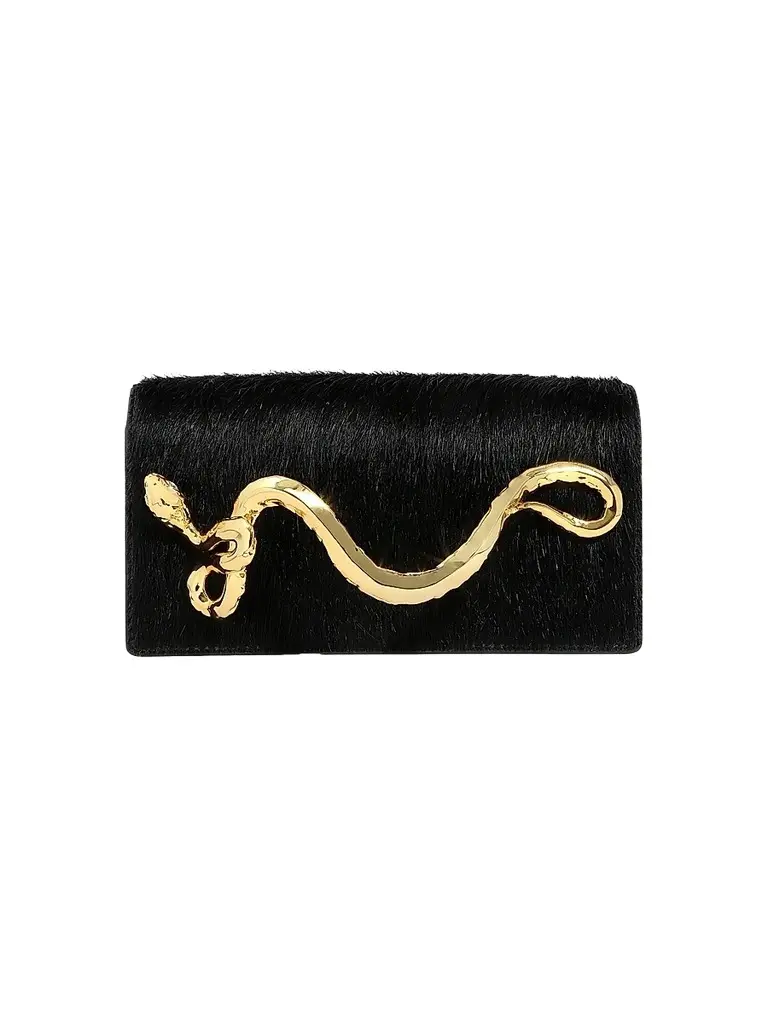 ALEXIS BITTAR Women's 14K-Gold-Plated Serpent Handle & Calf Hair Clutch - Black | Image 1 ALEXIS BITTAR Women's 14K-Gold-Plated Serpent Handle & Calf Hair Clutch - Black | Image 1