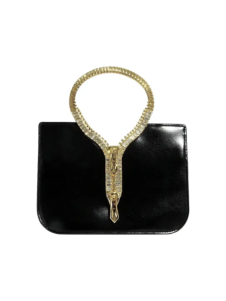 ALEXIS BITTAR Women's 14K-Gold-Plated Zipper & Leather Top Handle Bag - Black | Image 1 ALEXIS BITTAR Women's 14K-Gold-Plated Zipper & Leather Top Handle Bag - Black | Image 1