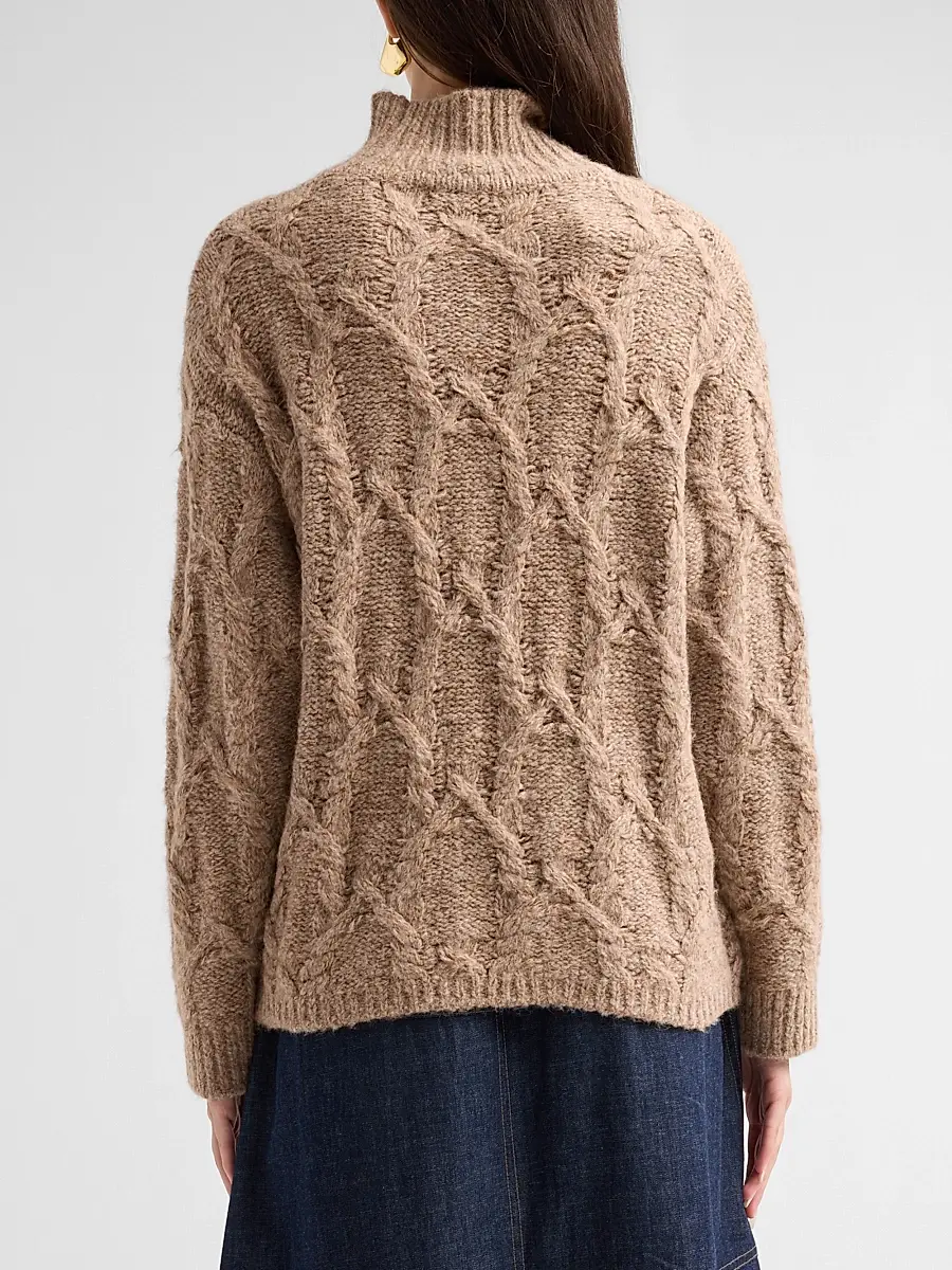 TANYA TAYLOR Women's Opaline Cable-Knit Turtleneck Sweater | Thumbnail 3