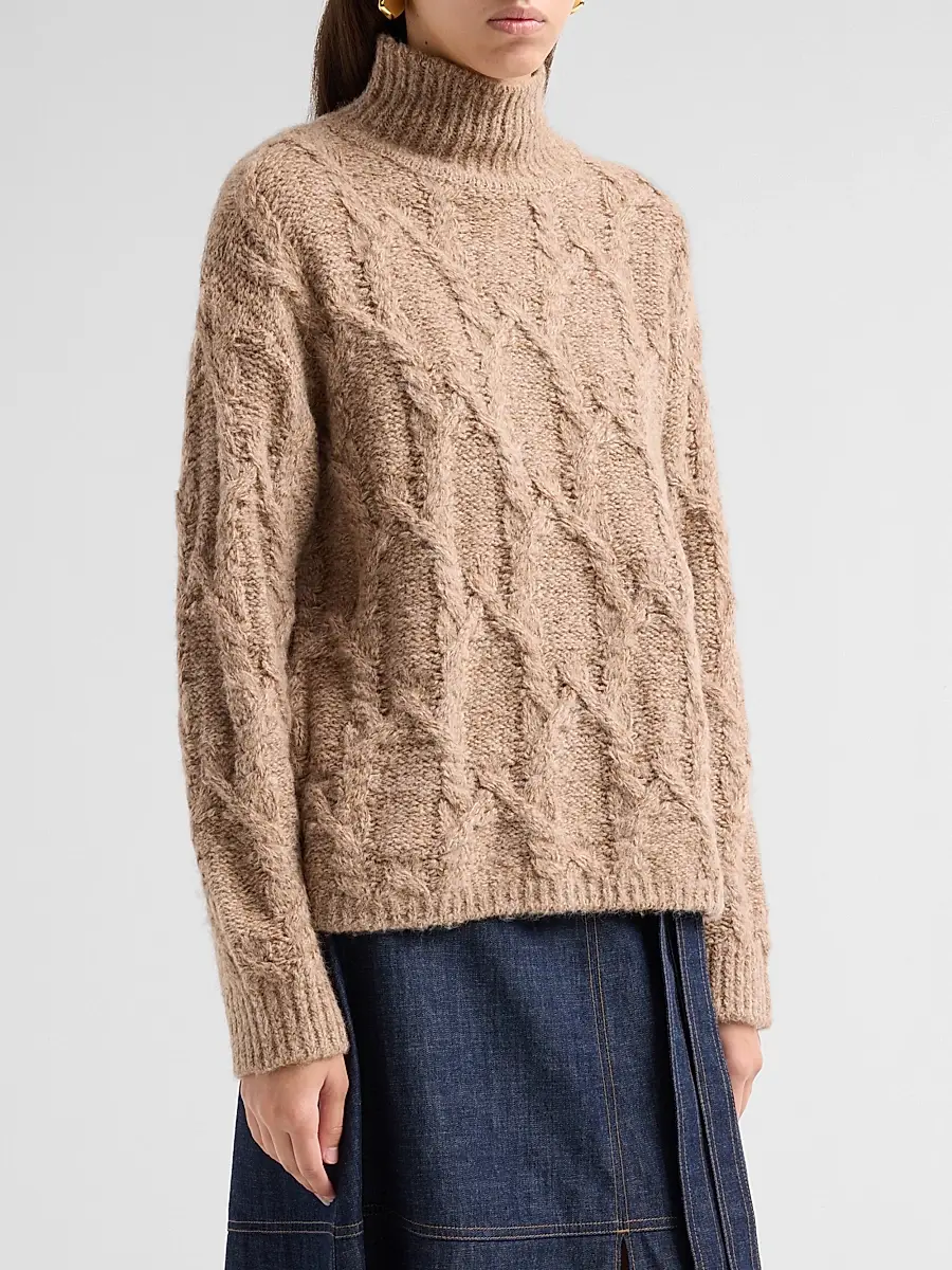 TANYA TAYLOR Women's Opaline Cable-Knit Turtleneck Sweater | Thumbnail 4