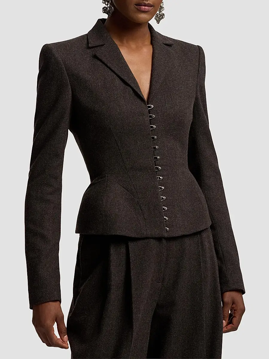 Ralph Lauren Collection Women's Joleene Herringbone Wool Flannel Jacket | Thumbnail 4 Ralph Lauren Collection Women's Joleene Herringbone Wool Flannel Jacket | Thumbnail 4