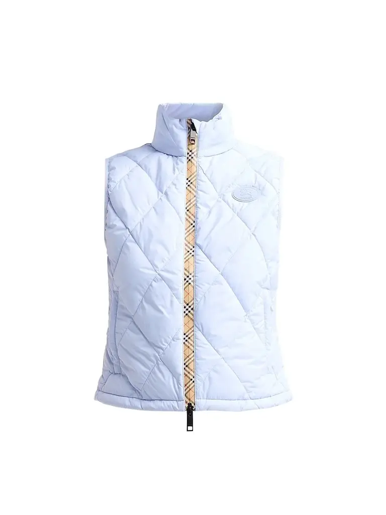 Burberry Women's Cheswick Check-Placket Quilted Vest - Sunbleached Blue | Image 1 Burberry Women's Cheswick Check-Placket Quilted Vest - Sunbleached Blue | Image 1