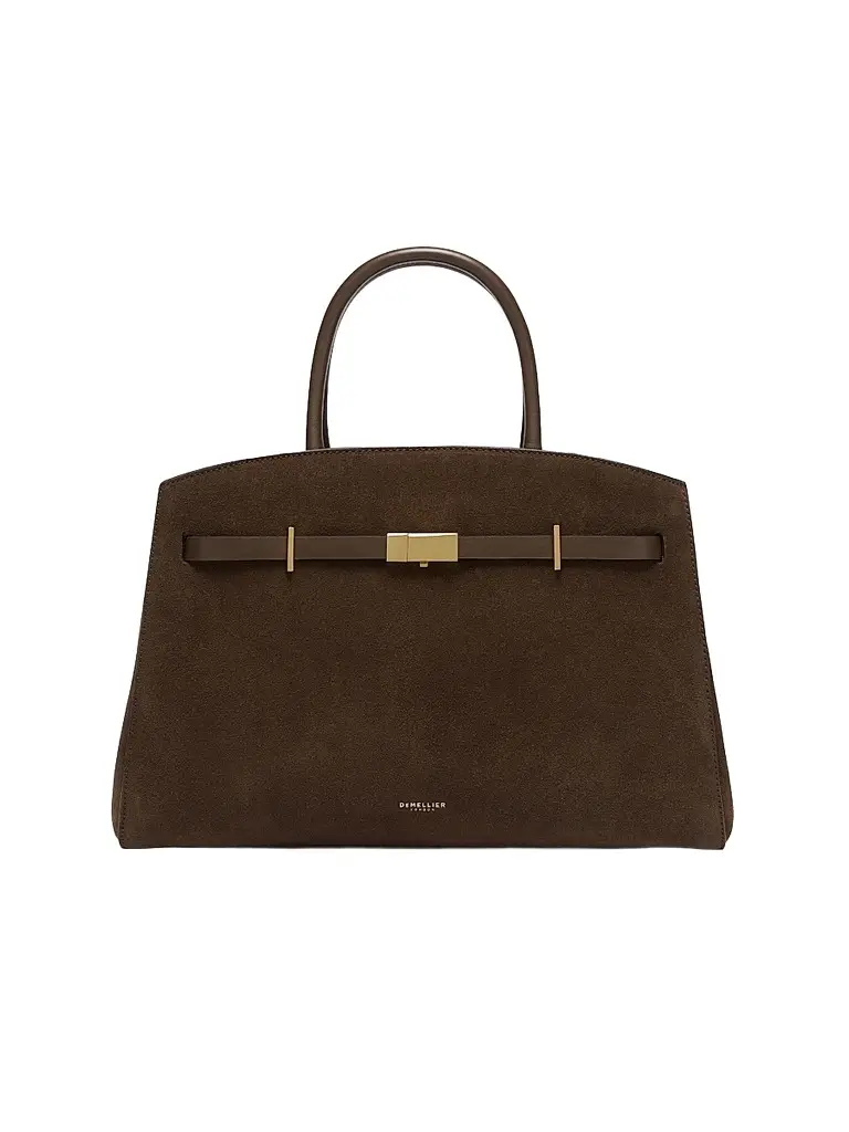 DeMellier Women's Hudson Belted Suede Top Handle Bag - Mocha | Image 1 DeMellier Women's Hudson Belted Suede Top Handle Bag - Mocha | Image 1