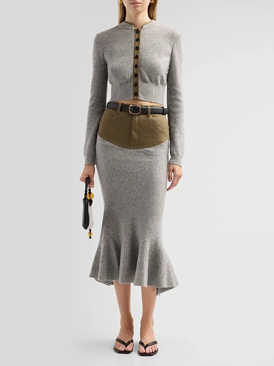 Self-Portrait Women's Denim-Insert Knit Midi Skirt | Thumbnail 2
