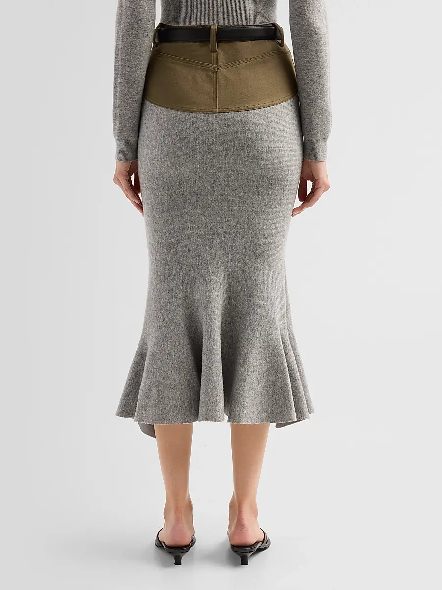 Self-Portrait Women's Denim-Insert Knit Midi Skirt | Thumbnail 3