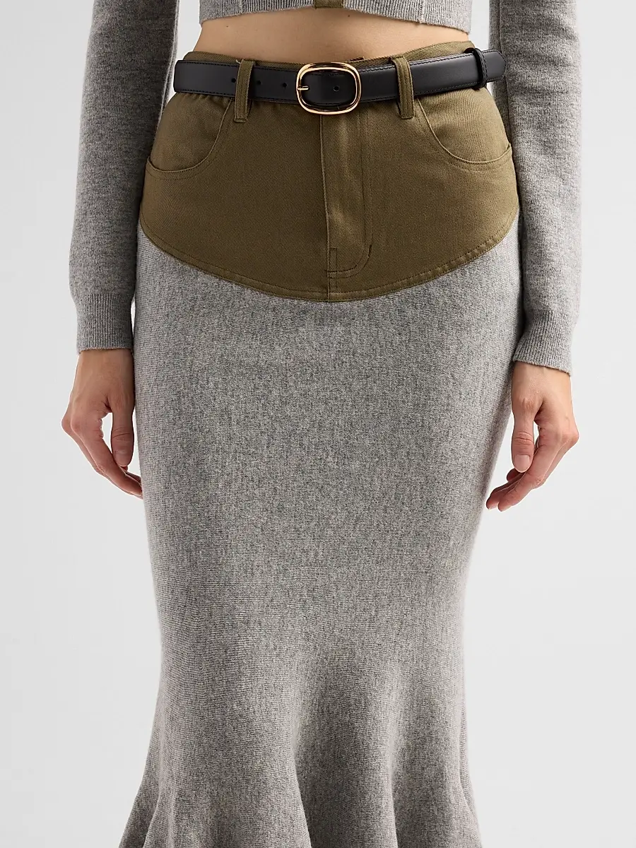 Self-Portrait Women's Denim-Insert Knit Midi Skirt | Thumbnail 5