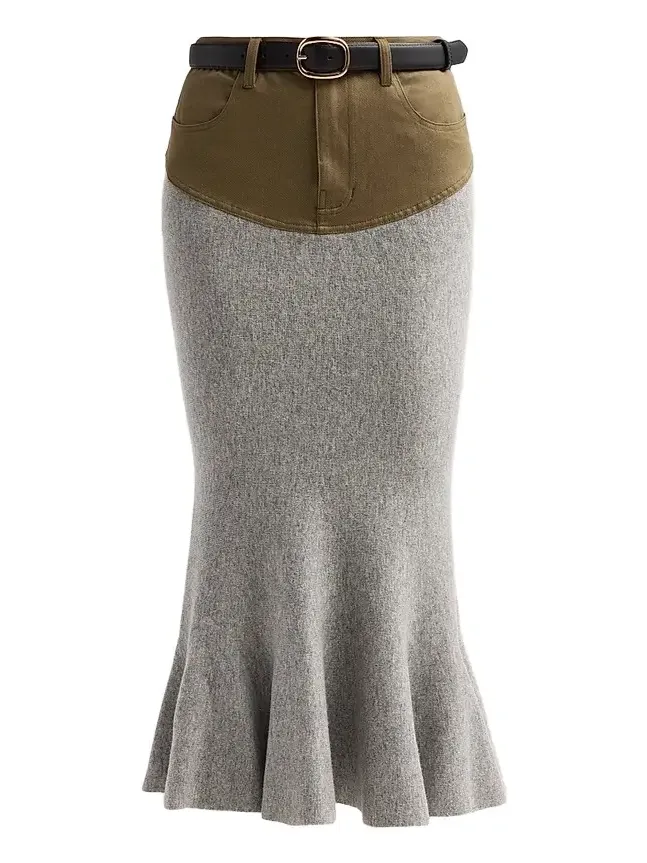 Women's Denim-Insert Knit Midi Skirt Women's Denim-Insert Knit Midi Skirt