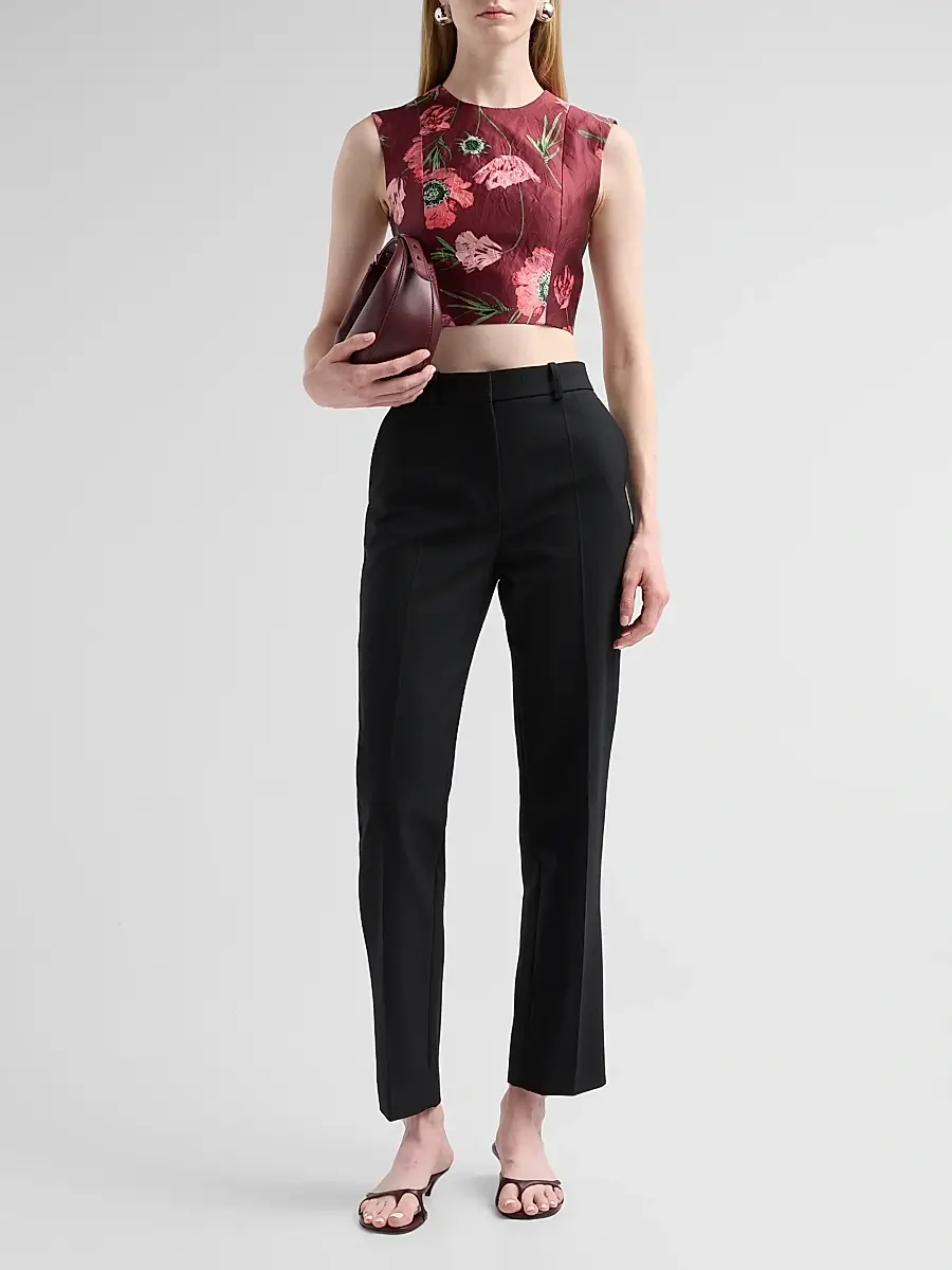 Erdem Women's Floral Textured Satin Crop Top | Thumbnail 2