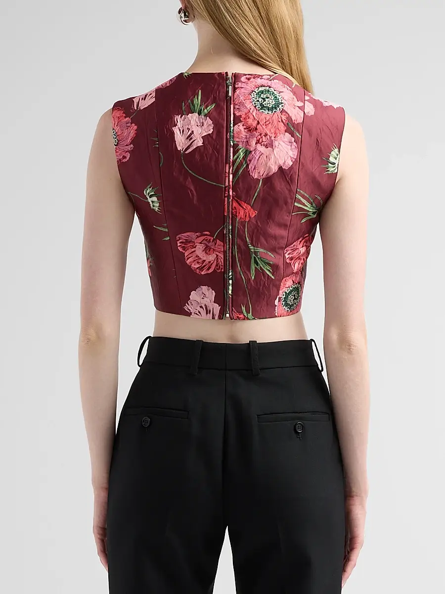 Erdem Women's Floral Textured Satin Crop Top | Thumbnail 3
