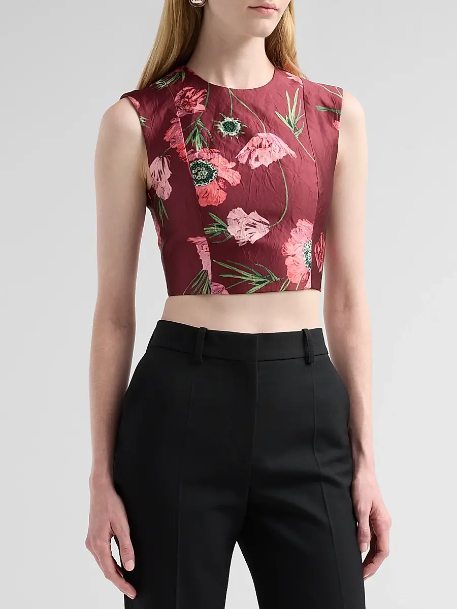 Erdem Women's Floral Textured Satin Crop Top | Thumbnail 4