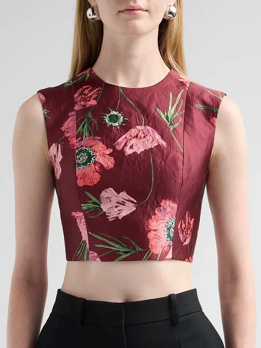 Erdem Women's Floral Textured Satin Crop Top | Thumbnail 5