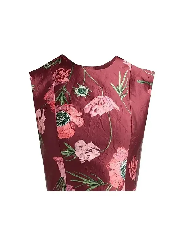 Women's Floral Textured Satin Crop Top Women's Floral Textured Satin Crop Top