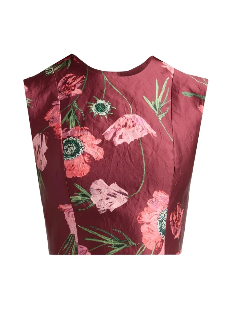 Erdem Women's Floral Textured Satin Crop Top