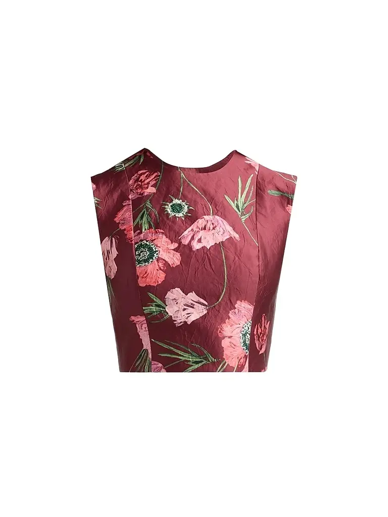 Erdem Women's Floral Textured Satin Crop Top - Ruby Red | Image 1 Erdem Women's Floral Textured Satin Crop Top - Ruby Red | Image 1