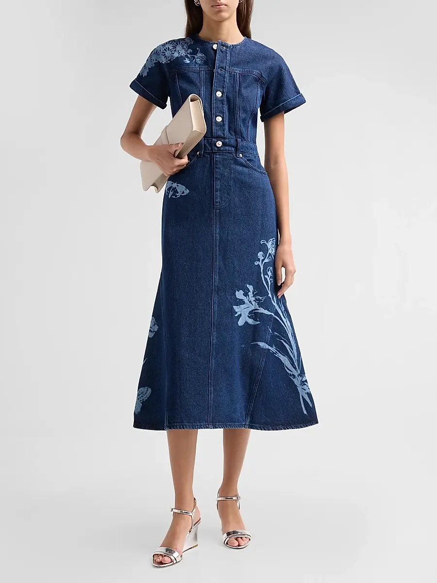 Erdem Women's Floral Denim Midi Dress | Thumbnail 2 Erdem Women's Floral Denim Midi Dress | Thumbnail 2