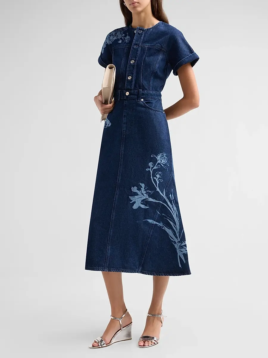Erdem Women's Floral Denim Midi Dress | Thumbnail 4 Erdem Women's Floral Denim Midi Dress | Thumbnail 4