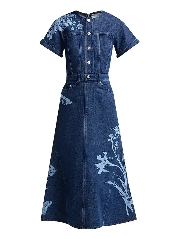 Women's Floral Denim Midi Dress Women's Floral Denim Midi Dress