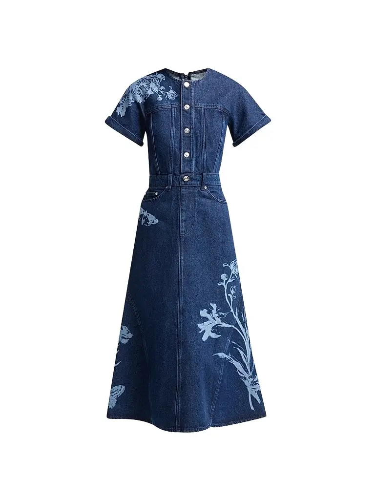 Erdem Women's Floral Denim Midi Dress - Mid Blue Wash | Image 1 Erdem Women's Floral Denim Midi Dress - Mid Blue Wash | Image 1