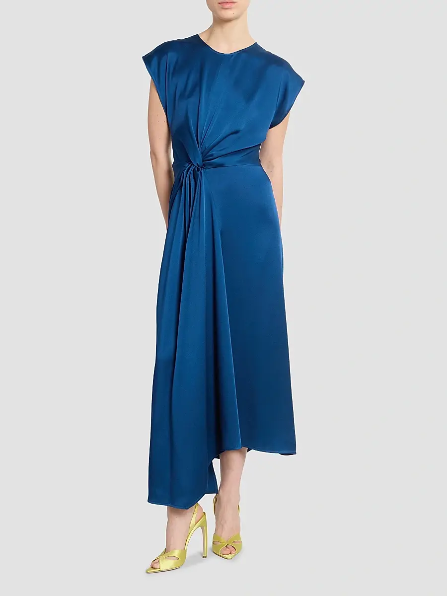 Victoria Beckham Women's Satin Twist Waist Midi-Dress | Thumbnail 2 Victoria Beckham Women's Satin Twist Waist Midi-Dress | Thumbnail 2