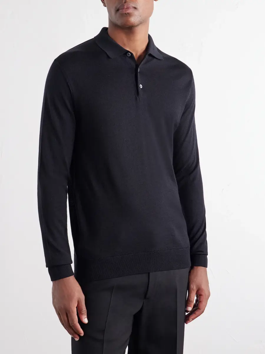 PIACENZA 1733 Wool and Silk-Blend Polo Sweater - Men | Thumbnail 3 PIACENZA 1733 Wool and Silk-Blend Polo Sweater - Men | Thumbnail 3