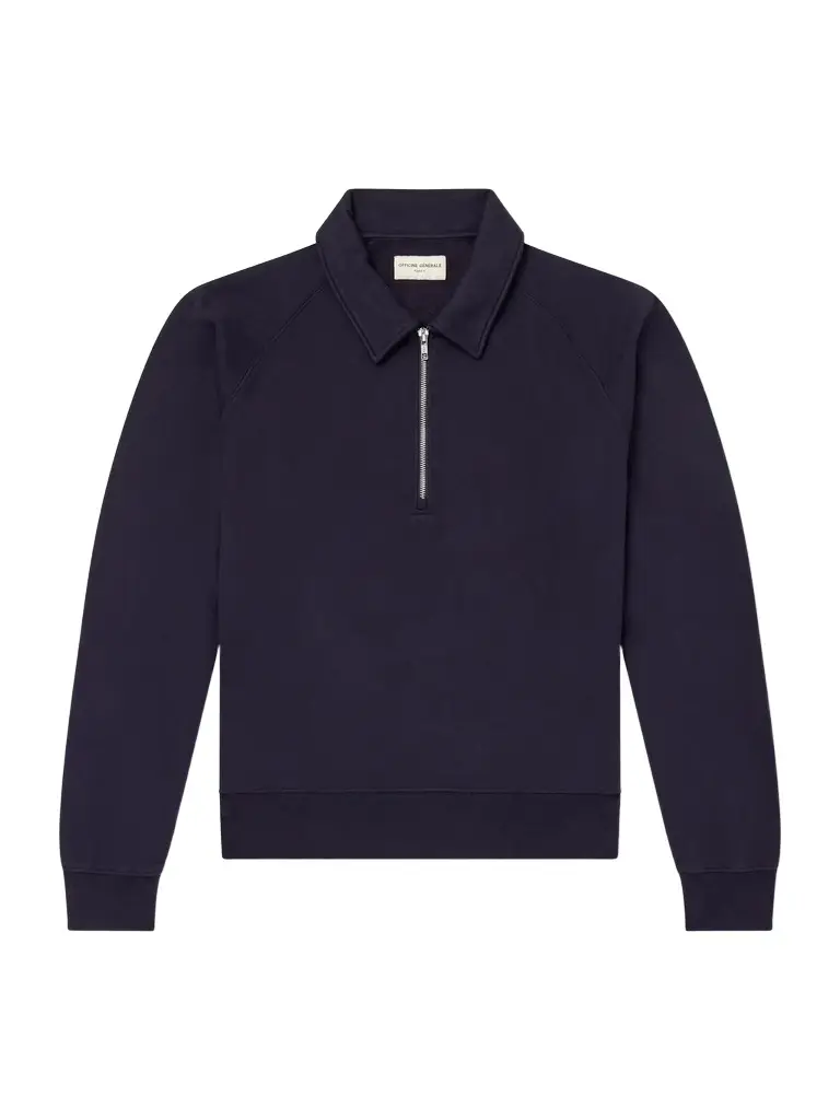 OFFICINE GÉNÉRALE Payo Organic Cotton-Blend Half-Zip Polo Sweater - Men | Image 1 OFFICINE GÉNÉRALE Payo Organic Cotton-Blend Half-Zip Polo Sweater - Men | Image 1