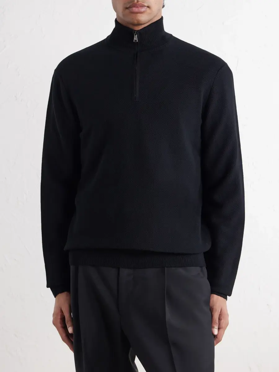 Ralph Lauren Purple Label Wool-Piqué Half-Zip Sweater - Men | Thumbnail 3 Ralph Lauren Purple Label Wool-Piqué Half-Zip Sweater - Men | Thumbnail 3