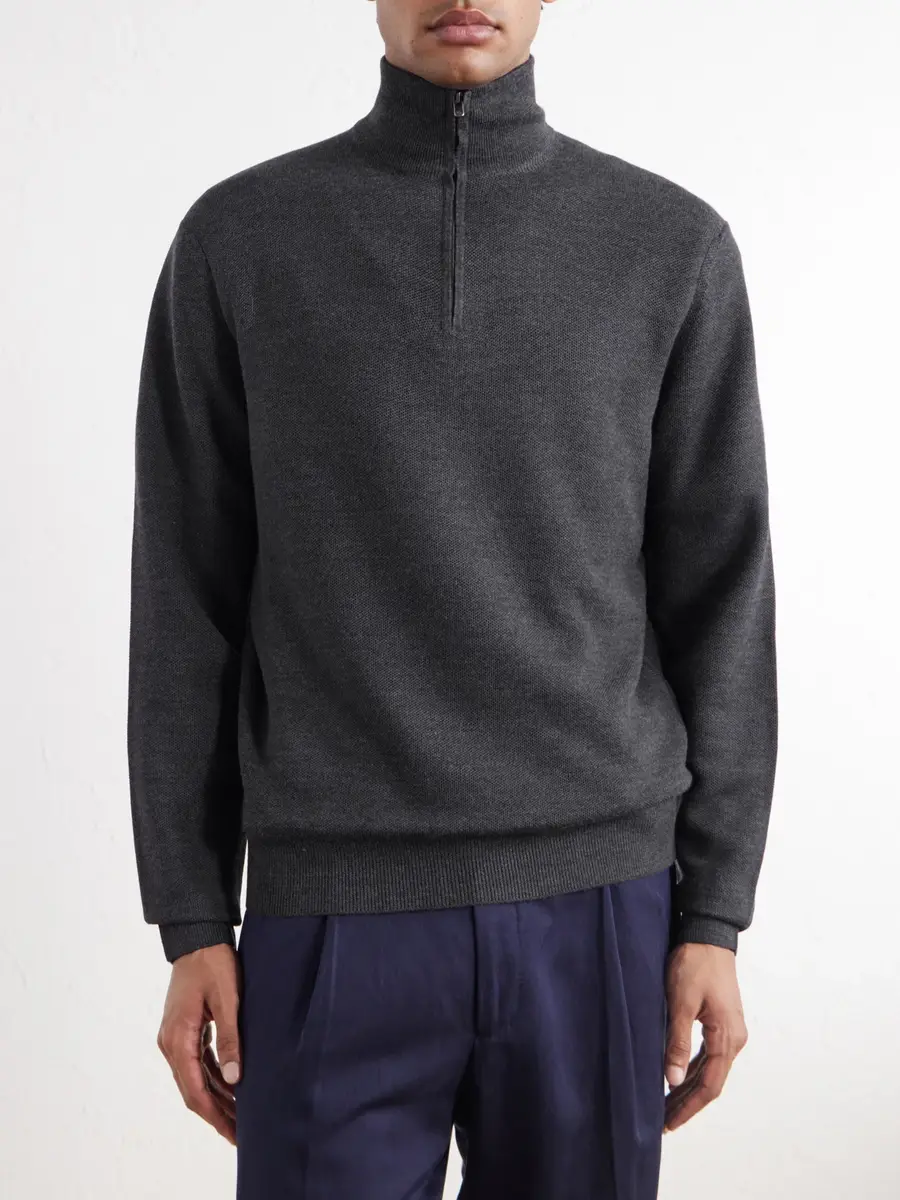 Ralph Lauren Purple Label Wool-Piqué Half-Zip Sweater - Men | Thumbnail 3