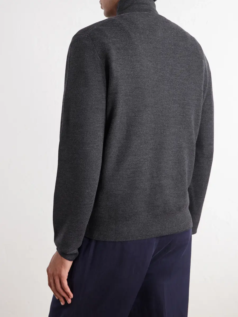Ralph Lauren Purple Label Wool-Piqué Half-Zip Sweater - Men | Thumbnail 4