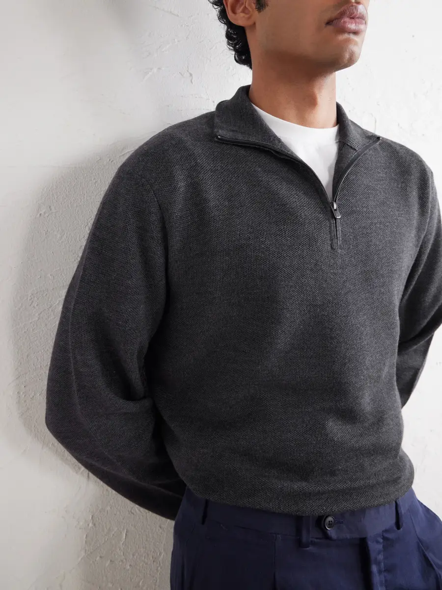 Ralph Lauren Purple Label Wool-Piqué Half-Zip Sweater - Men | Thumbnail 5