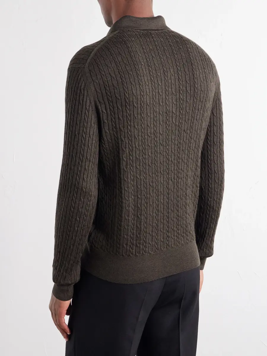 PIACENZA 1733 Cable-Knit Wool, Silk and Cashmere-Blend Polo Sweater - Men | Thumbnail 4 PIACENZA 1733 Cable-Knit Wool, Silk and Cashmere-Blend Polo Sweater - Men | Thumbnail 4