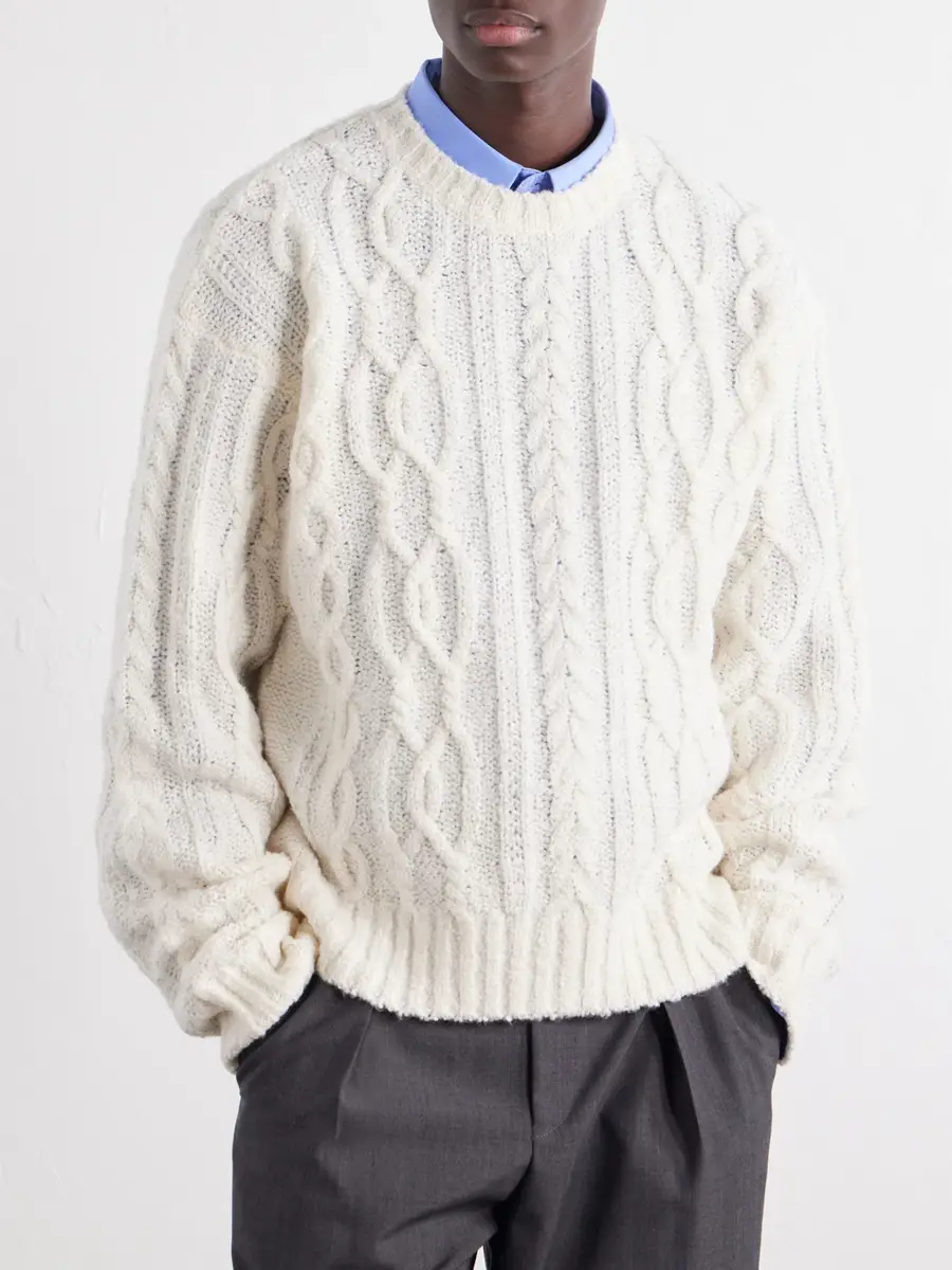 OFFICINE GÉNÉRALE Remy Cable-Knit Wool-Blend Bouclé Sweater - Men | Thumbnail 3 OFFICINE GÉNÉRALE Remy Cable-Knit Wool-Blend Bouclé Sweater - Men | Thumbnail 3