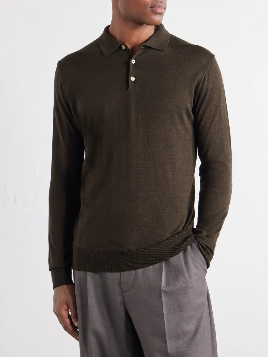 PIACENZA 1733 Merino-Wool and Silk-Blend Polo Sweater - Men | Thumbnail 3 PIACENZA 1733 Merino-Wool and Silk-Blend Polo Sweater - Men | Thumbnail 3