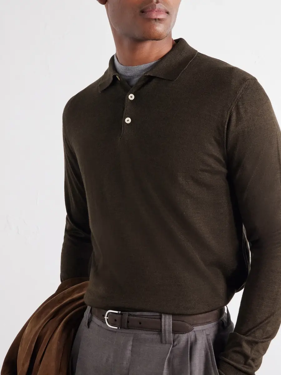 PIACENZA 1733 Merino-Wool and Silk-Blend Polo Sweater - Men | Thumbnail 5 PIACENZA 1733 Merino-Wool and Silk-Blend Polo Sweater - Men | Thumbnail 5