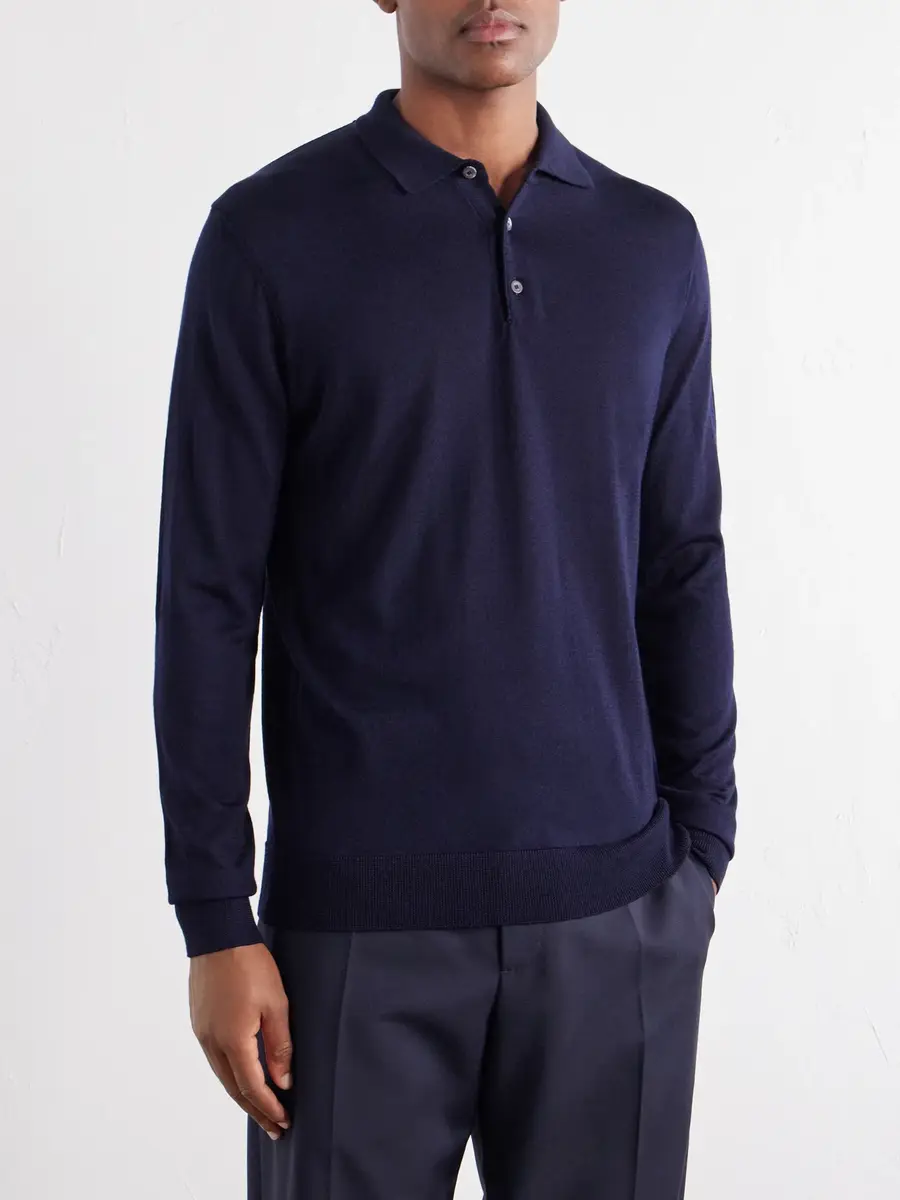 PIACENZA 1733 Merino-Wool and Silk-Blend Polo Sweater - Men | Thumbnail 3 PIACENZA 1733 Merino-Wool and Silk-Blend Polo Sweater - Men | Thumbnail 3