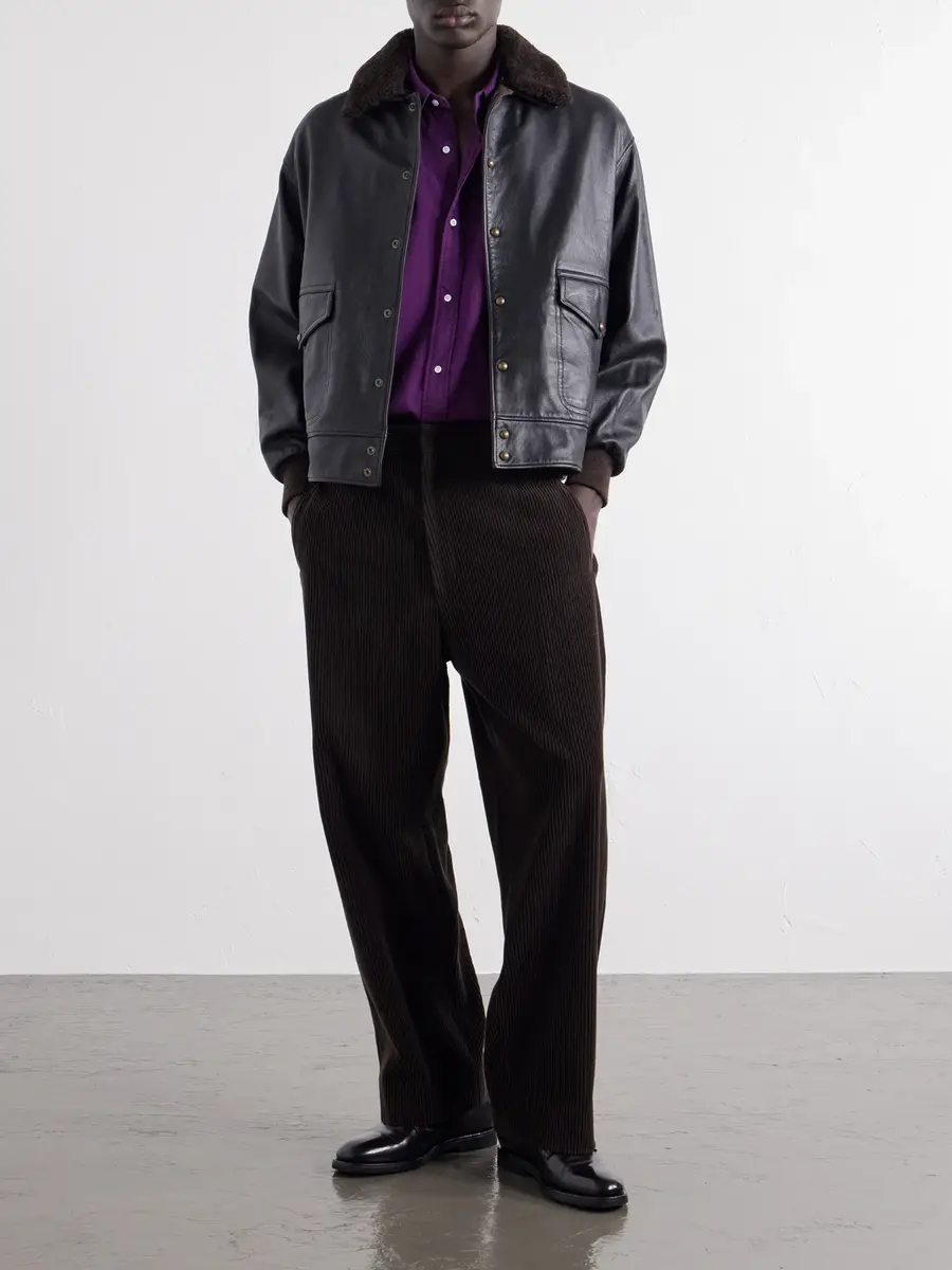 A.PRESSE Shearling-trimmed leather jacket - Men | Thumbnail 2 A.PRESSE Shearling-trimmed leather jacket - Men | Thumbnail 2