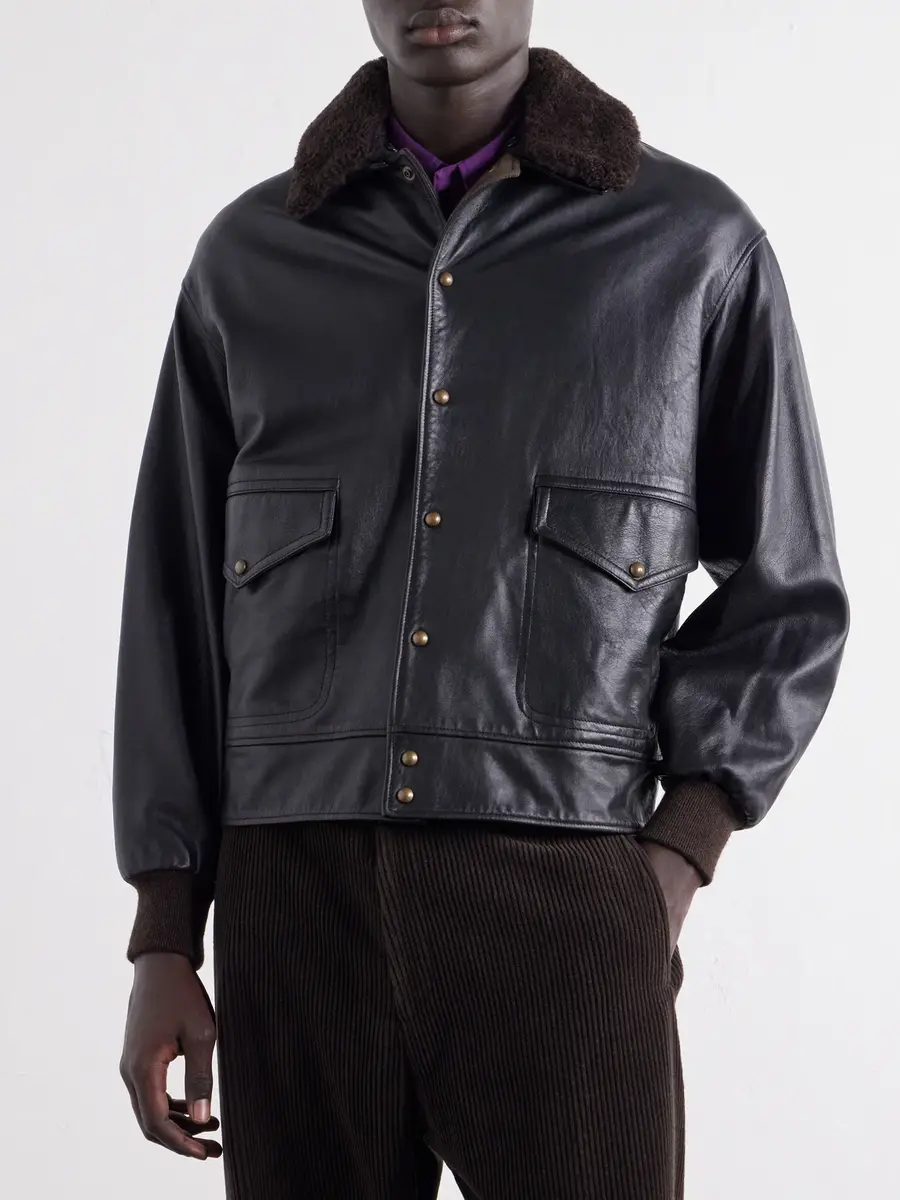 A.PRESSE Shearling-trimmed leather jacket - Men | Thumbnail 3 A.PRESSE Shearling-trimmed leather jacket - Men | Thumbnail 3